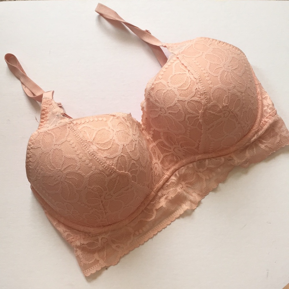 Baby pink padded lace bralette